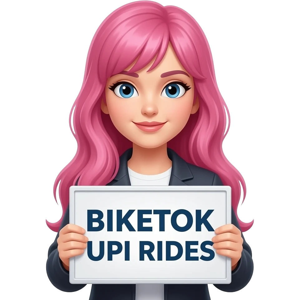 sexy girl with long pink hair holding a BIKETOK UPI RIDES sign emoji