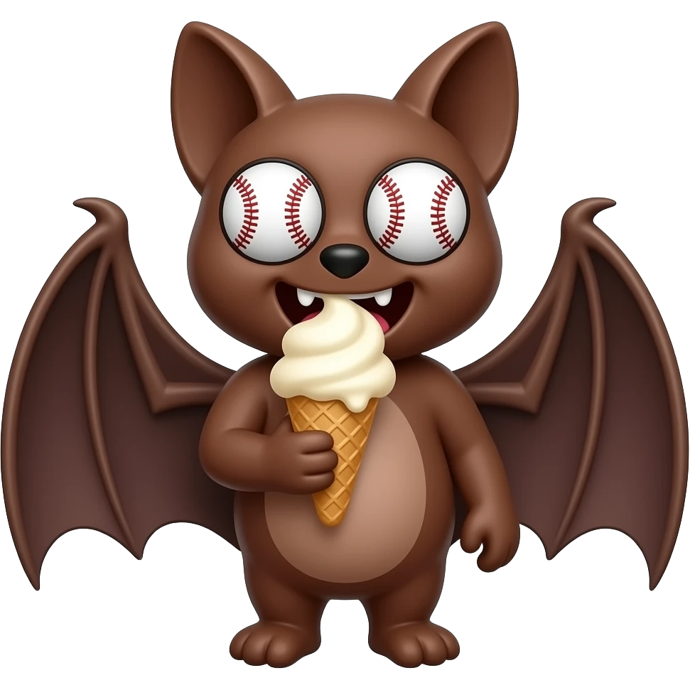 brown bat with eyes baseball mouth with bat eating icecream funny emoji
