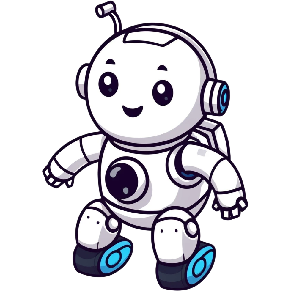 cartoon sticker of a laughing AI robot with comic eyes, playful emoji