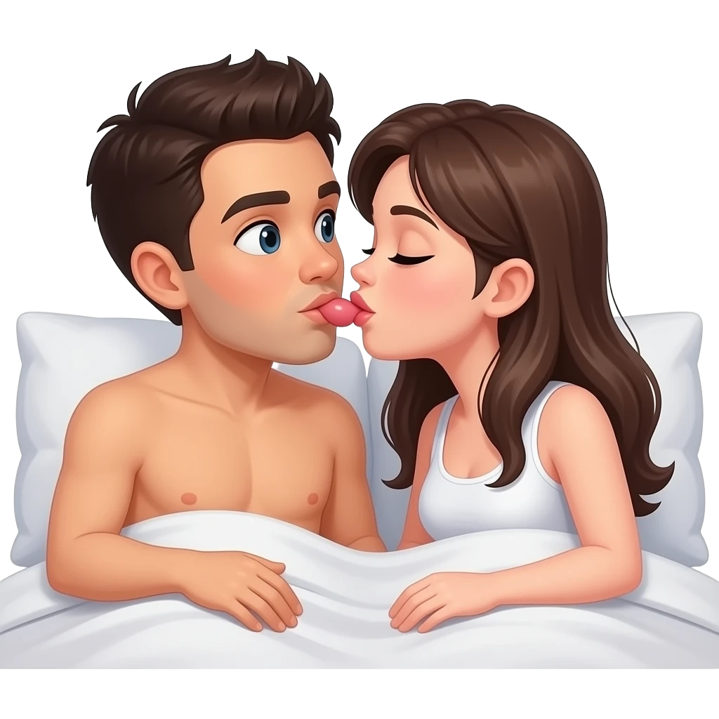Naked Porn in bed bot kissing girl dick in pussy emoji