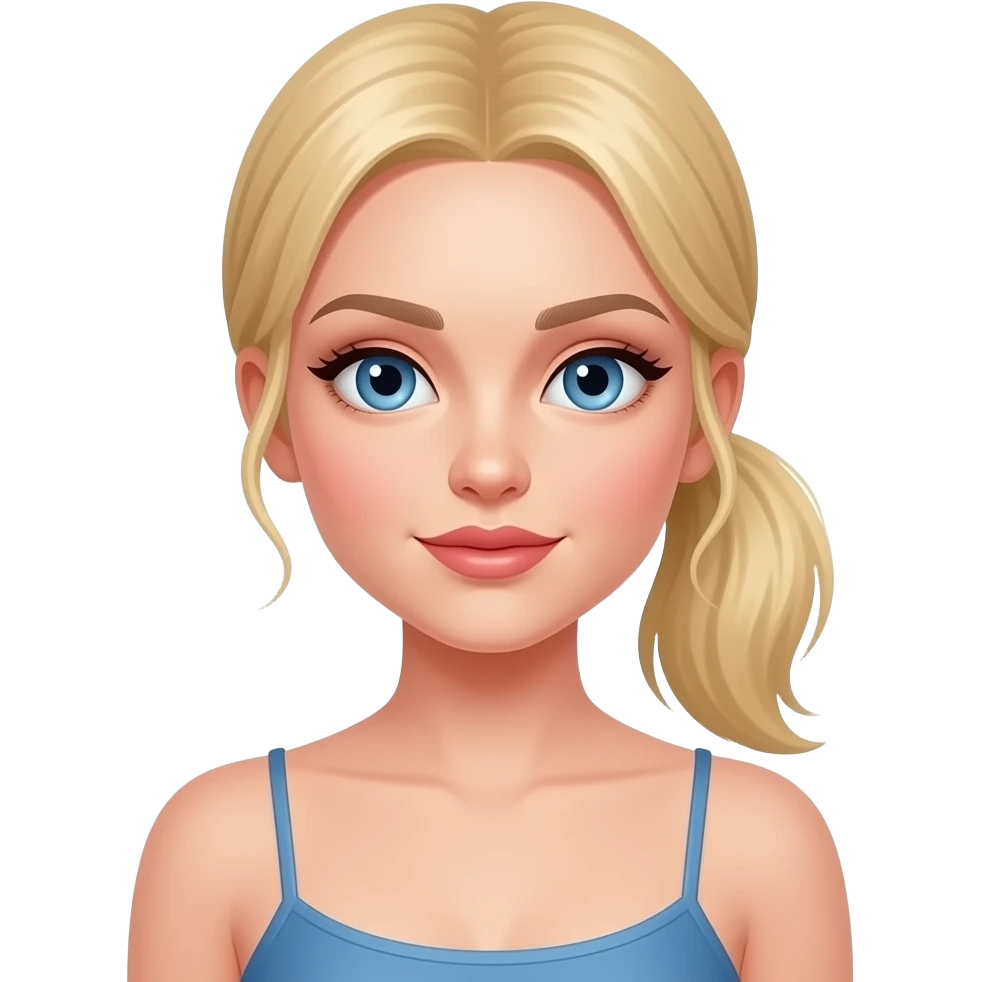 Sexy girl, blonde, blue eyes, slavic, spaghetti strap, ponytail, coder emoji