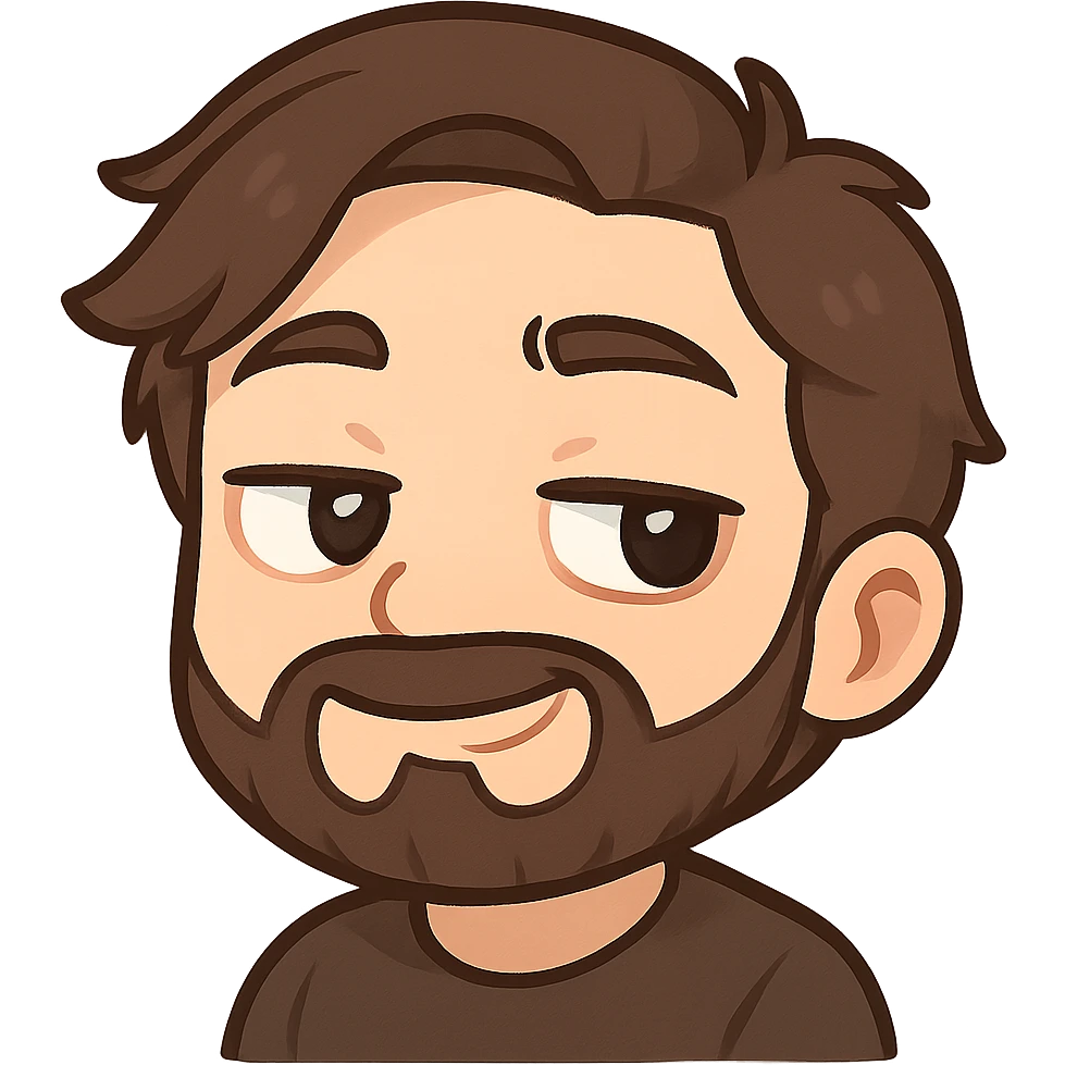 Create a Twitch emote from the reference image focusing on head and shoulders only. Remove the background for full transparency. Stylize the face in a cartoonish, expressive emote style with clean outlines and soft shadows. Add a subtle emotion such as smug, hype, or chill. Maintain key facial features including beard and hairstyle. Format as a square suitable for Twitch emotes with no background. emoji