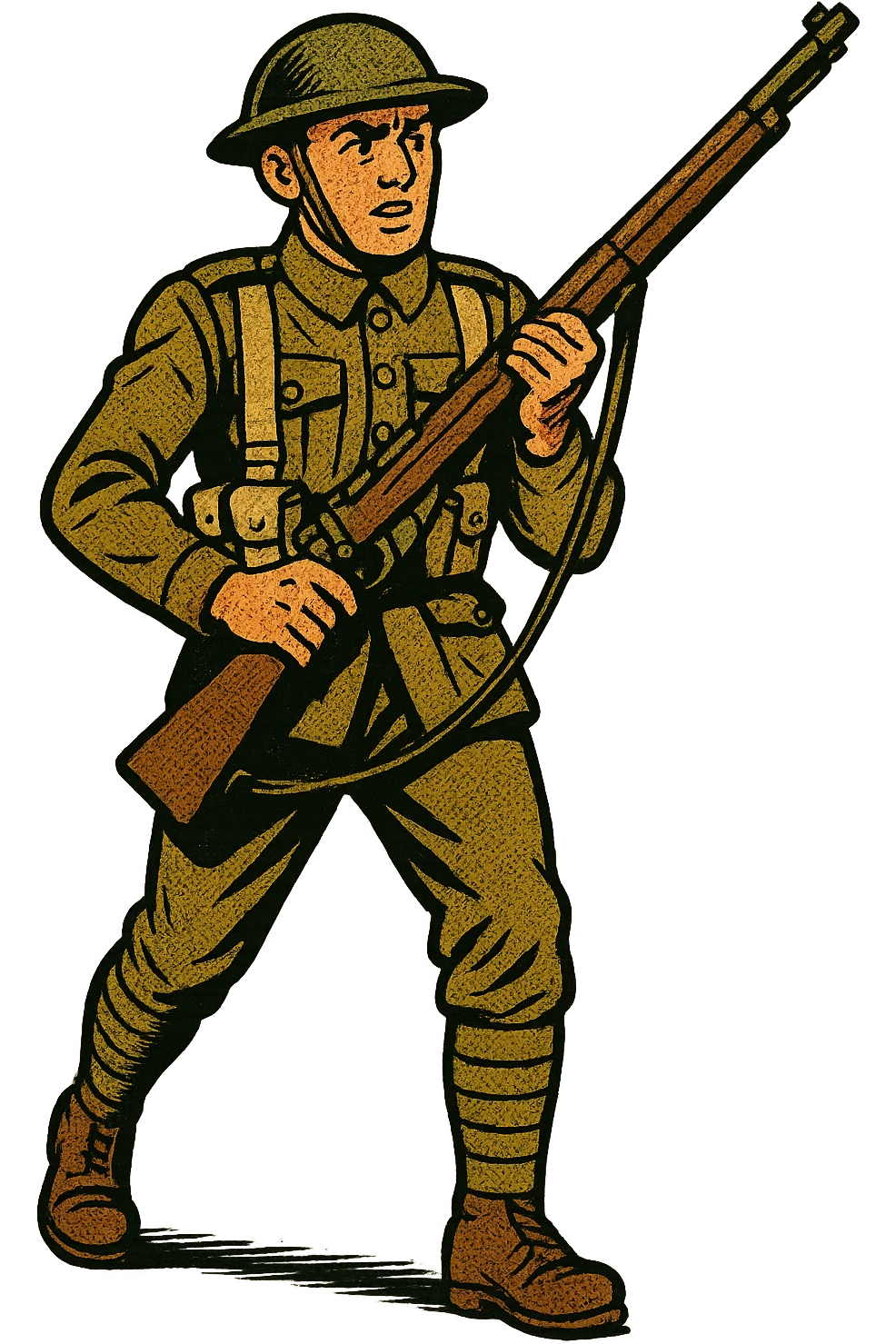 The full body of a young British soldier during the First World War holding his rifle emoji