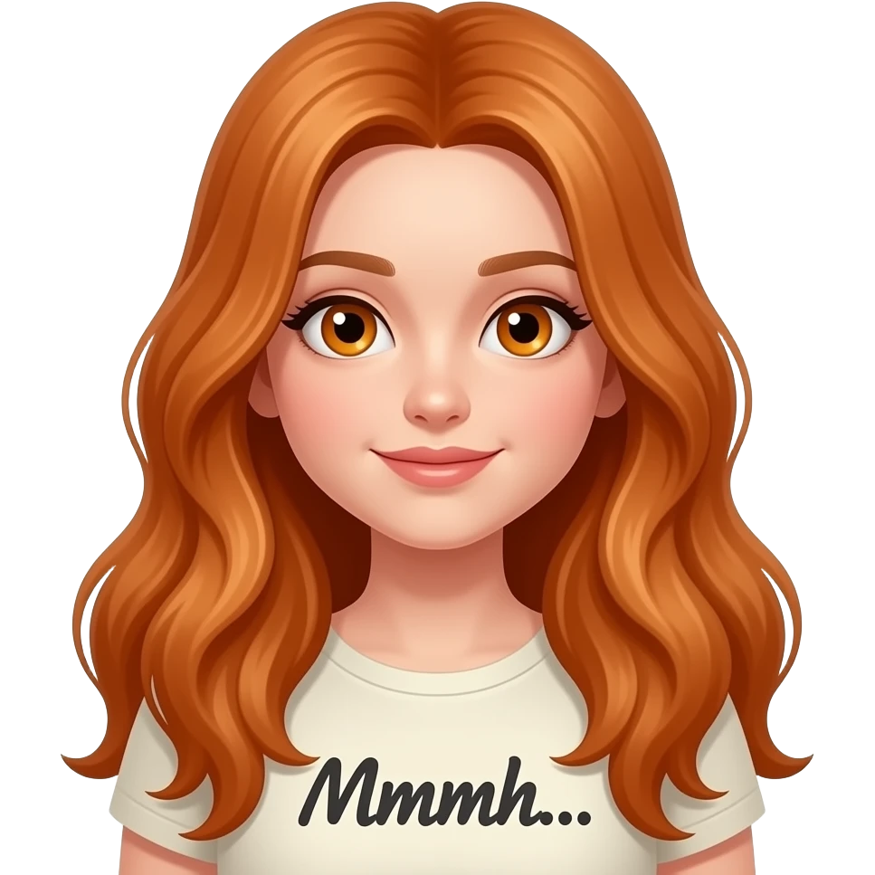 sexy girl with overlong ginger hair and ginger eyes a top with Mmmh... written on it emoji