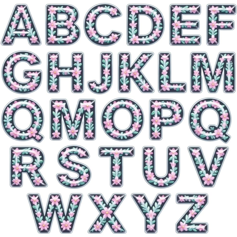 beautiful gemstone shiny floral letters a b c d e f g h i j k l m n o p q r s t u v w x y z emoji