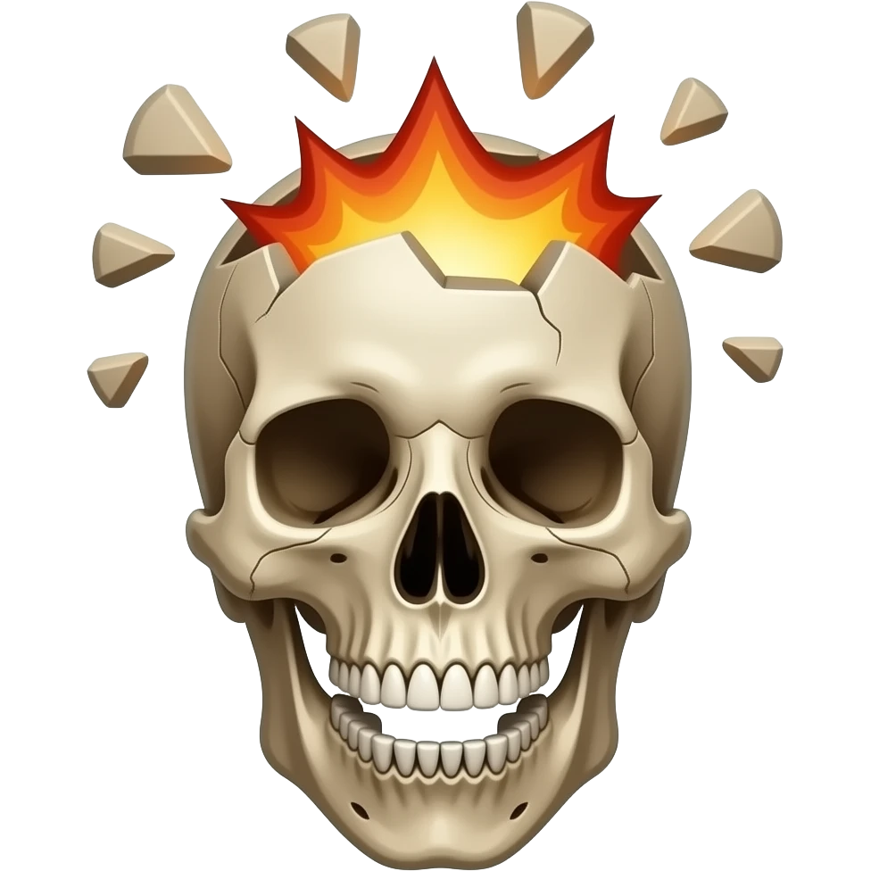 Crâne avec le haut exploser avec les debris et avec la bouche ouverte emoji
