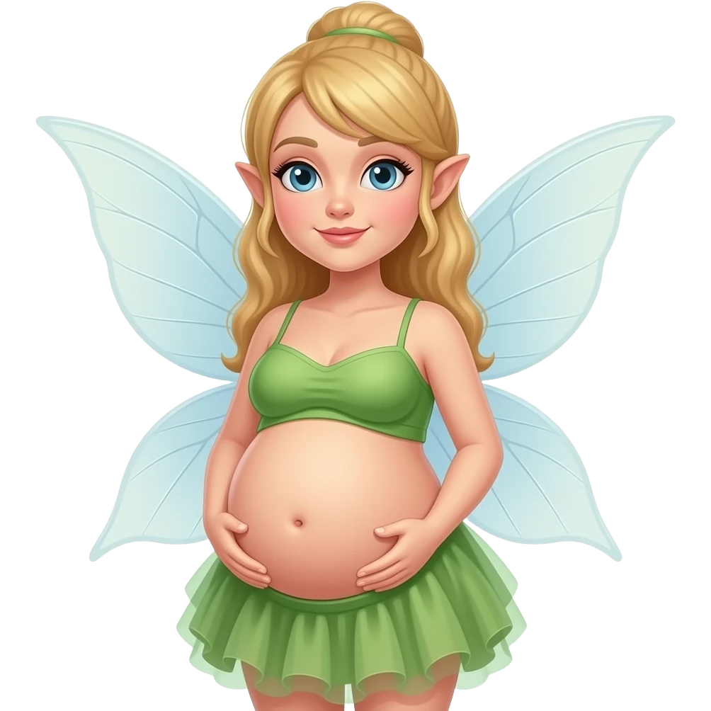 A fairy with a large overstuffed tummy makes her look heavily pregnant,her bellybutton likes kissing everything. emoji