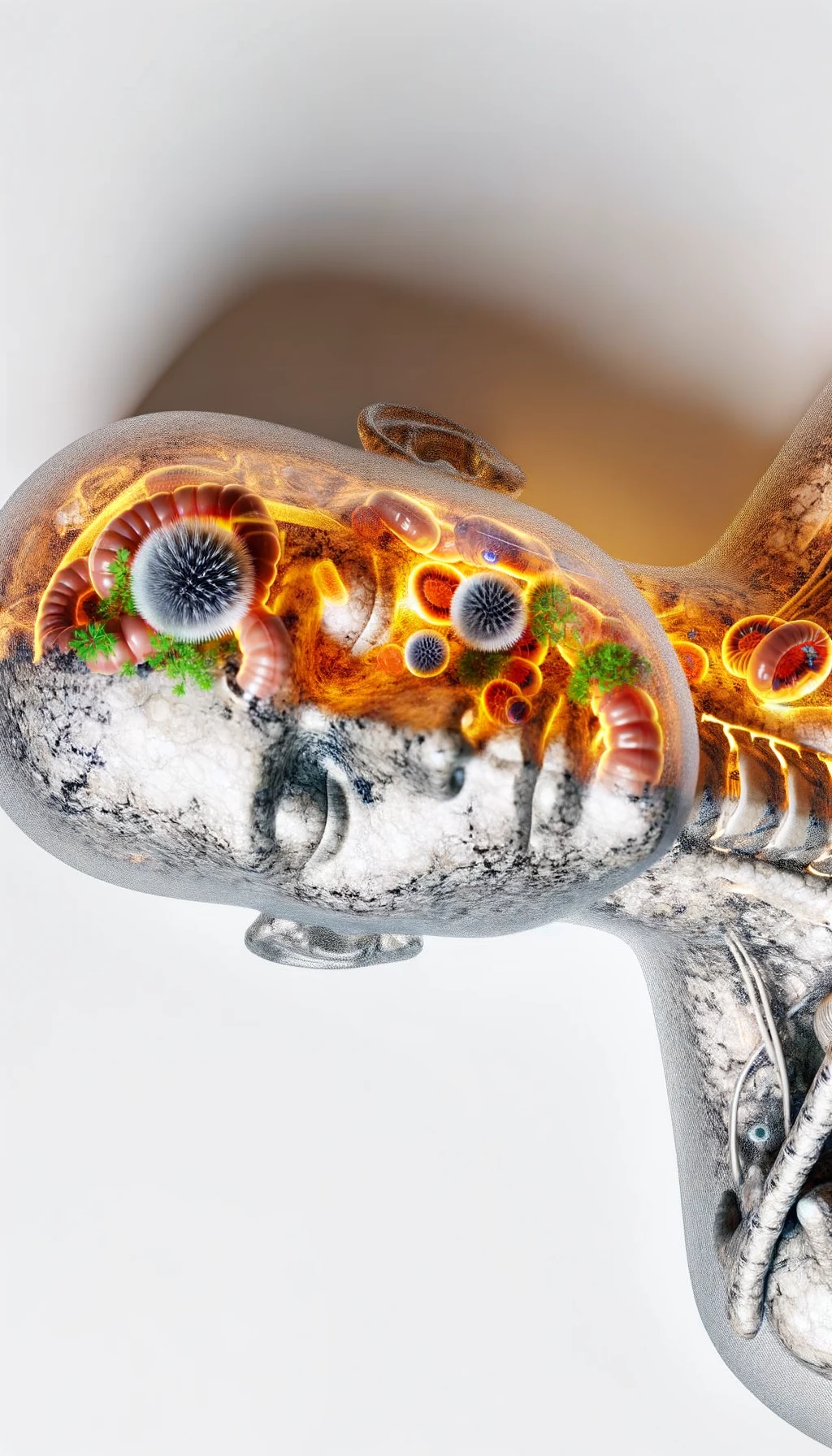 corpo umano anatomico con intestino in evidenza con la testa sul cuscino e gli occhi chiusi perché sta dormendo, visto dall'alto, iperrealistico 4k, isolato su sfondo bianco emoji