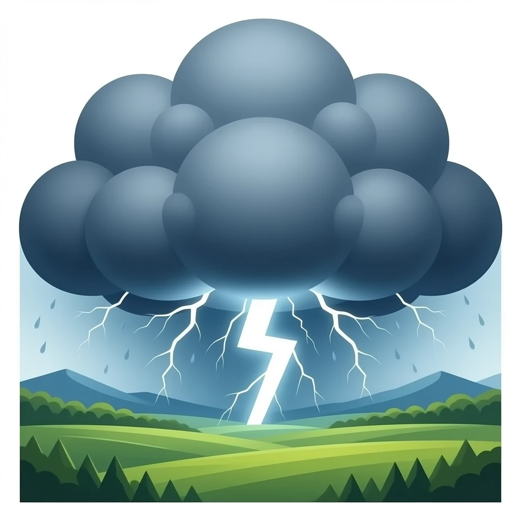 Big Dark fluffy storm cloud with rain and lightning emoji