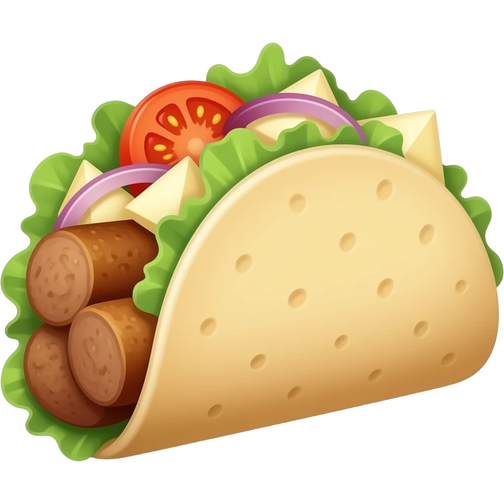 single kebab in lavash tortilla kebab no background  with meat and salad and tomato emoji
