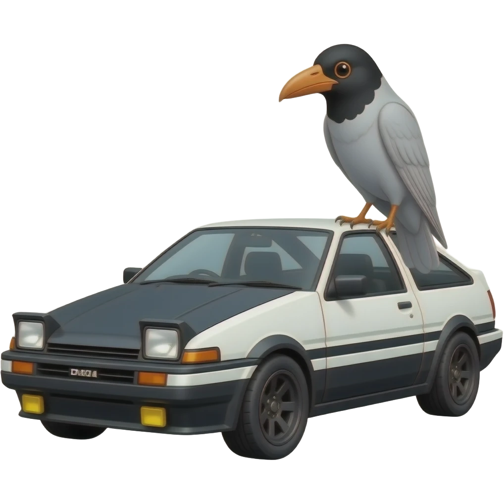 old jdm car and a crow on a spray paint can emoji