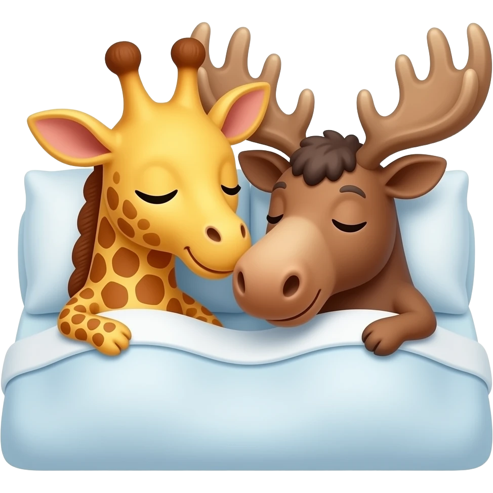 Einfacher Giraffenkopf und Elchkopf kuscheln im Bett emoji