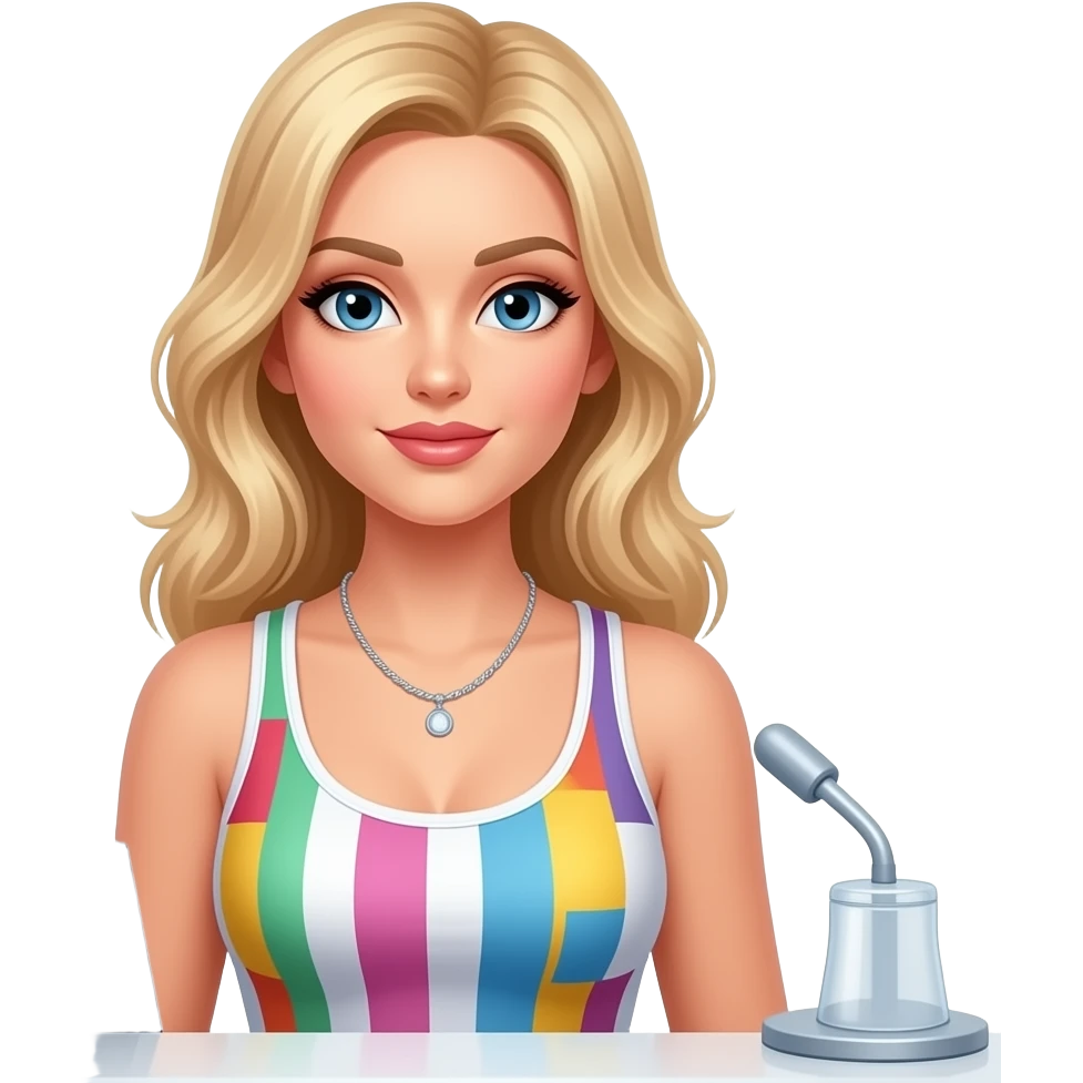 Sexy girl, blonde, blue eyes, slavic, colorful tanktop, receptionist emoji