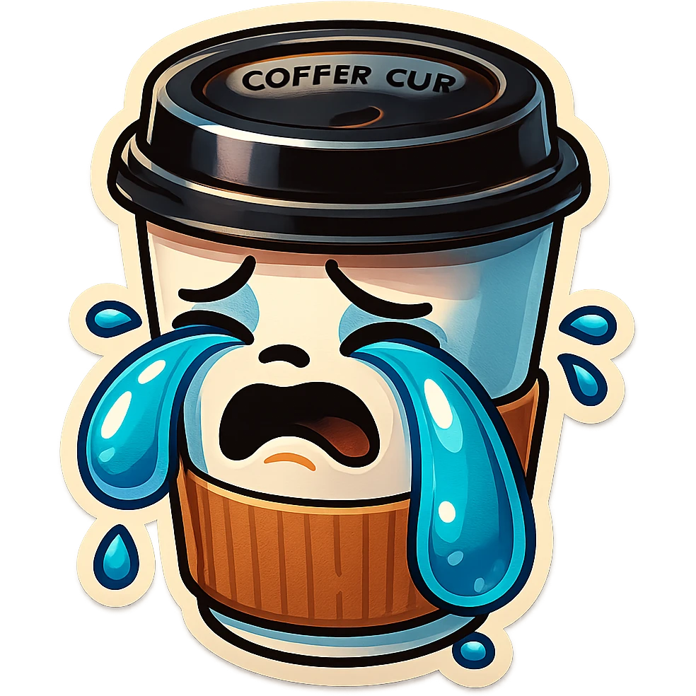 Tall coffee cup, big tears, sobbing, dramatic emoji