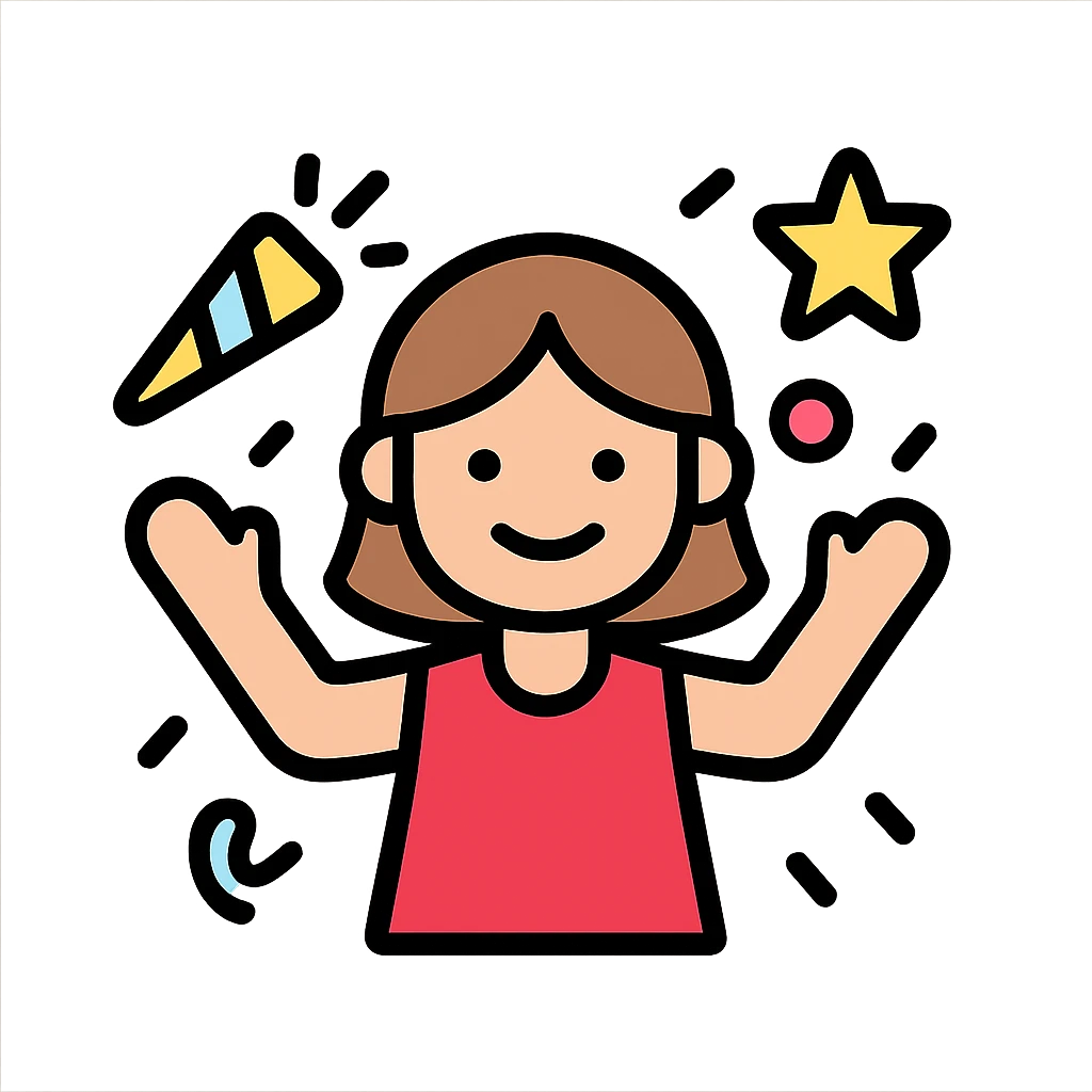 A girl in a red dress celebrating at a party emoji