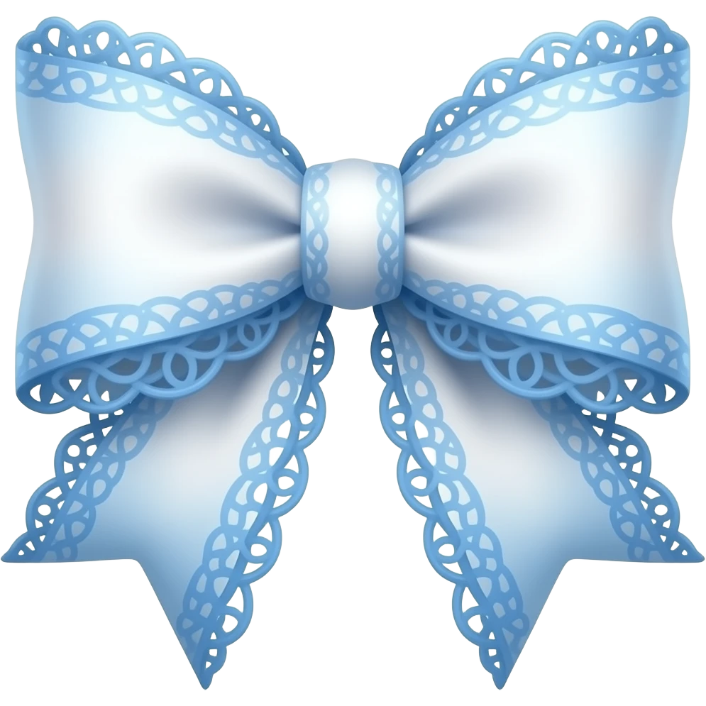 3D emoji gothic bow, white blue soft, subtle blue gradient white filigree, subtle gradient blue lace trim, white gem, elegant emoji