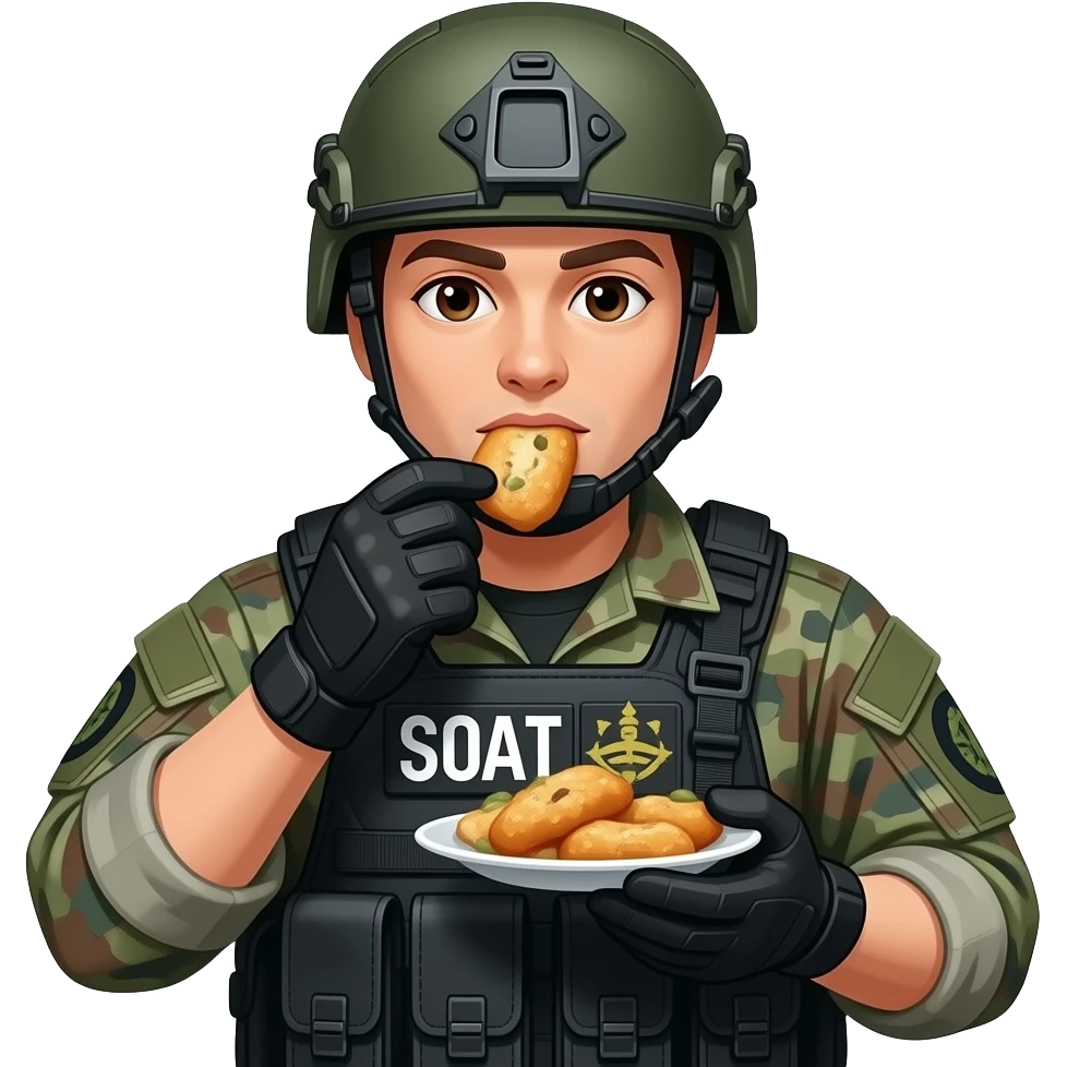 A swat guy that is eating emoji
