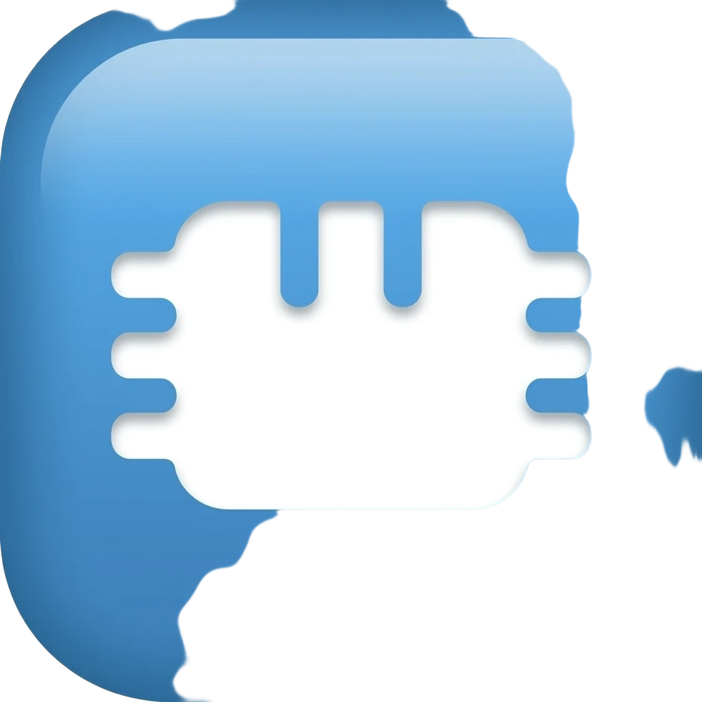 an app, with a chip logo, make it blue, and have an app feelin emoji