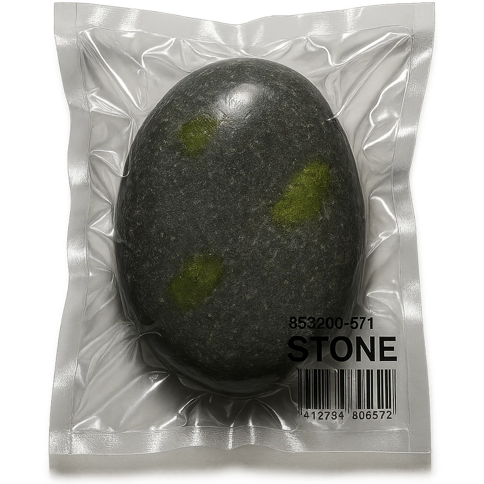large smooth stone with a few moss spots, glossy emoji