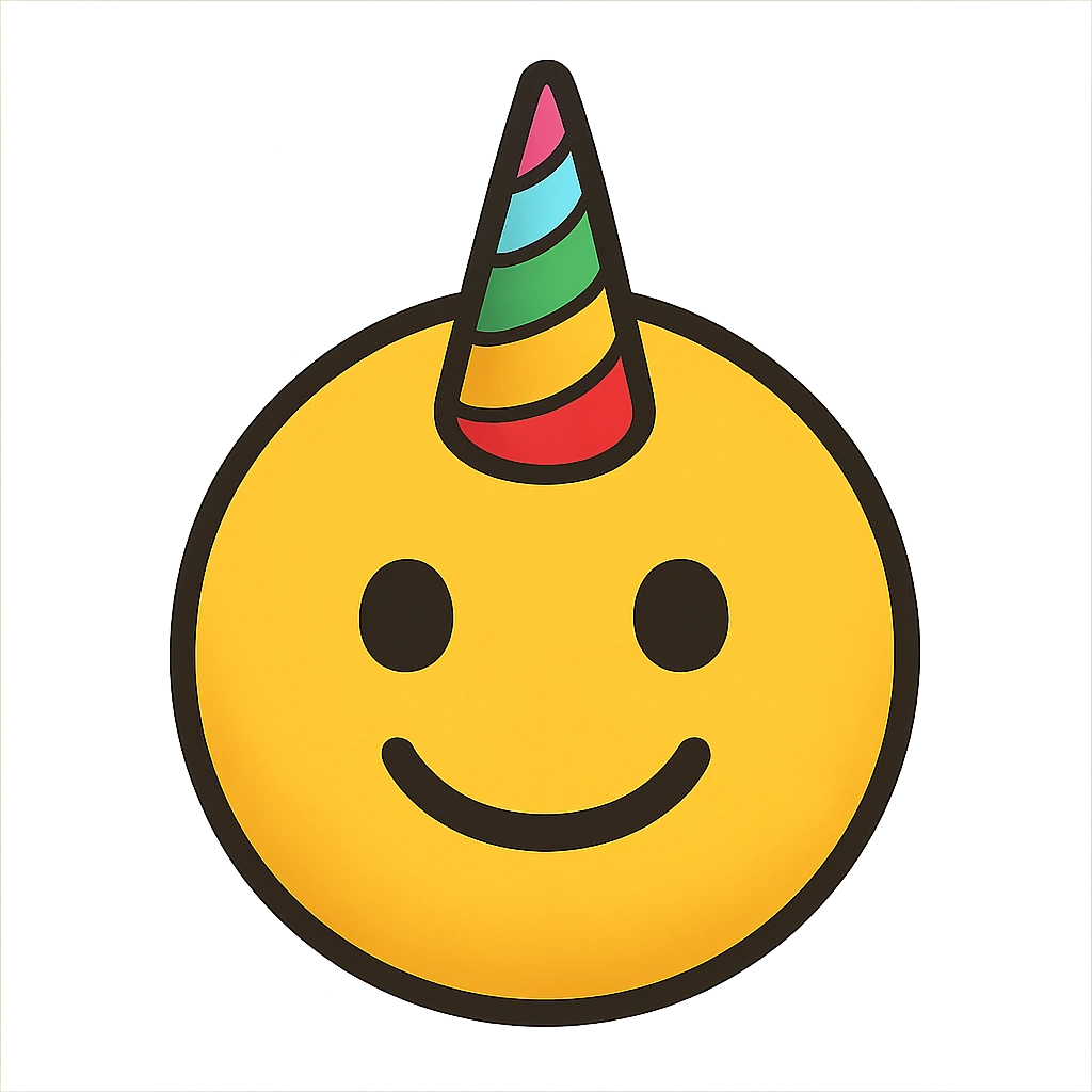 face with rainbow unicorn horn emoji, digital illustration emoji