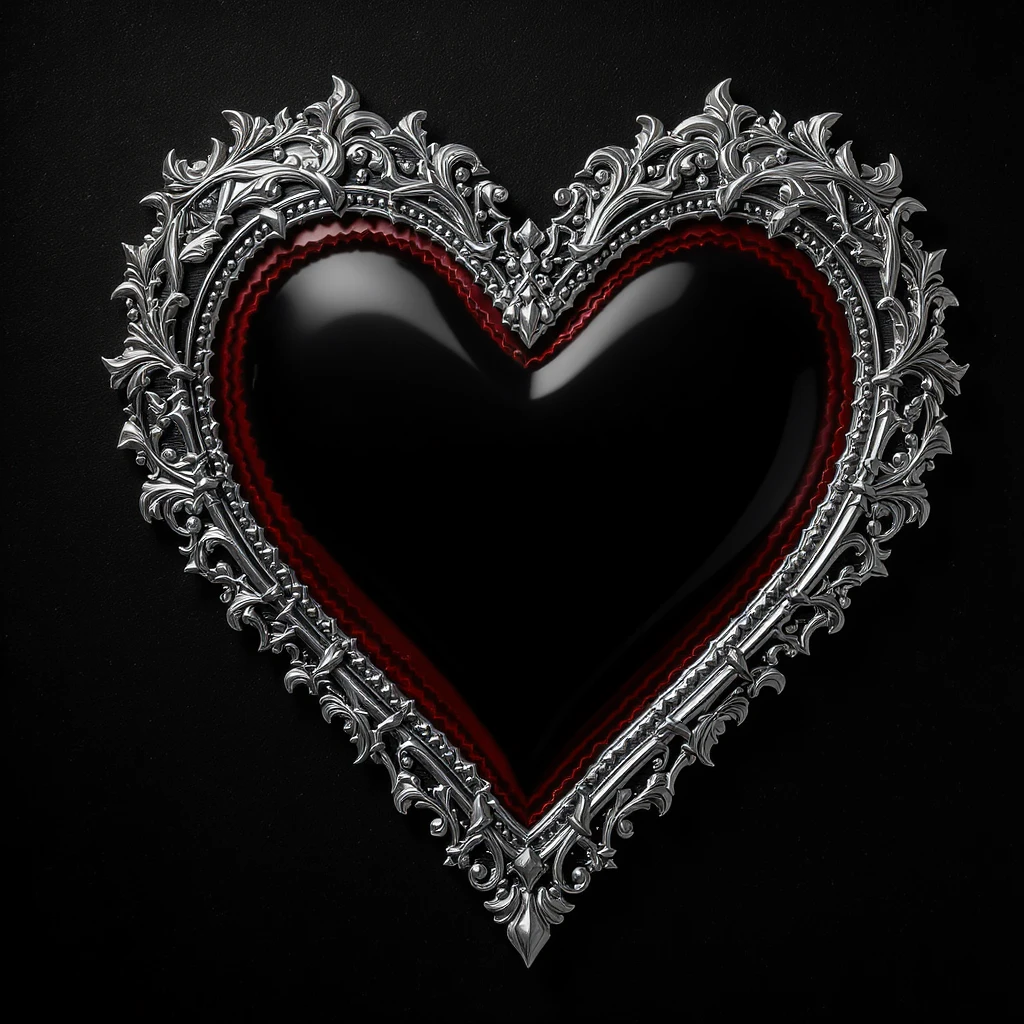 gothic heart with a silver gothic frame, professional photography style emoji