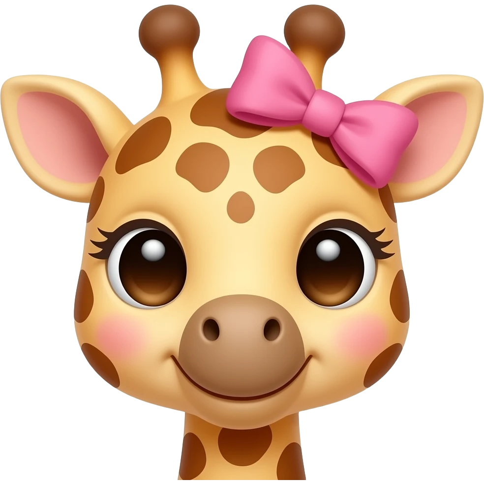 cute giraffee with a pink bow, baby giraffe face emoji