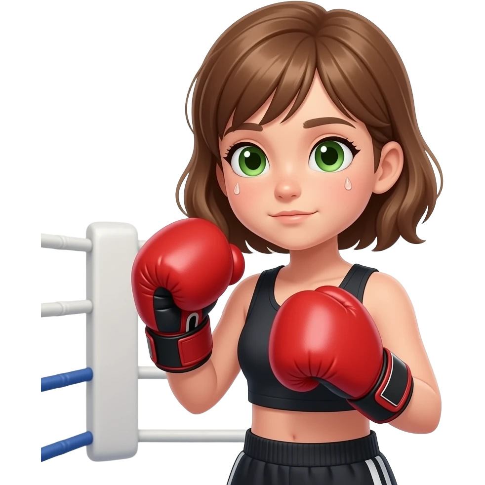 Niña 10 años entrenando boxeo pelo castaño claro ojos verdes emoji