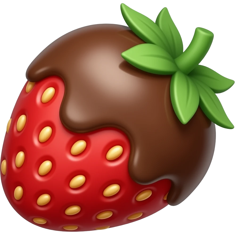 kawaii chocolate covered strawberry emoji, strawberry dipped in chocolate, glossy chocolate coating, simple emoji icon, thick outline emoji
