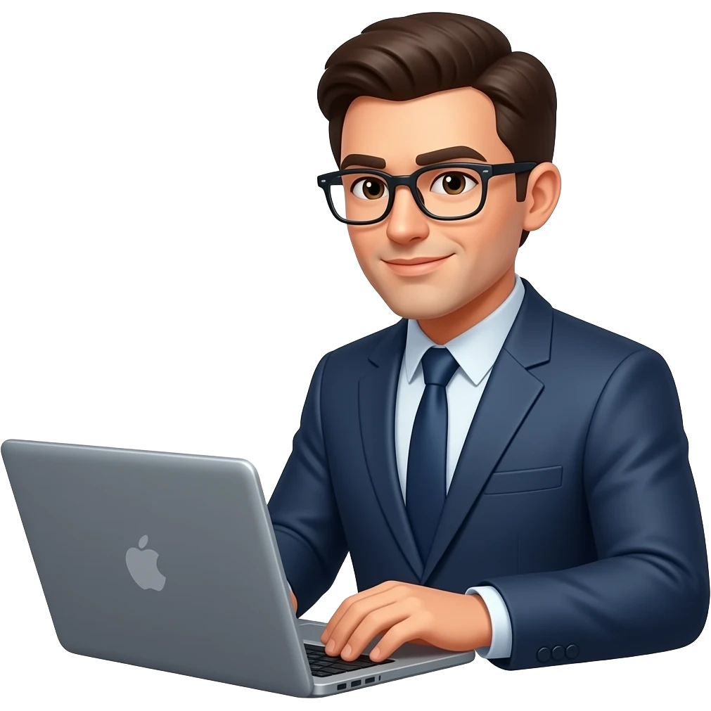 노트북으로 열심히 일하고 있는 컨설턴트 남성 emoji