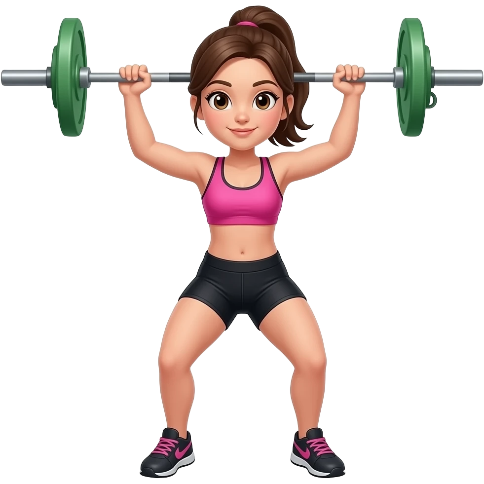 une fille quI fait du crossfit , brassière de sport rose short noir yeux marrons emoji