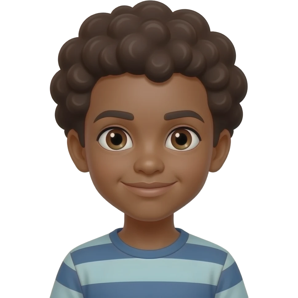 ten year old boy brown skinned, brown eyes and an afro emoji