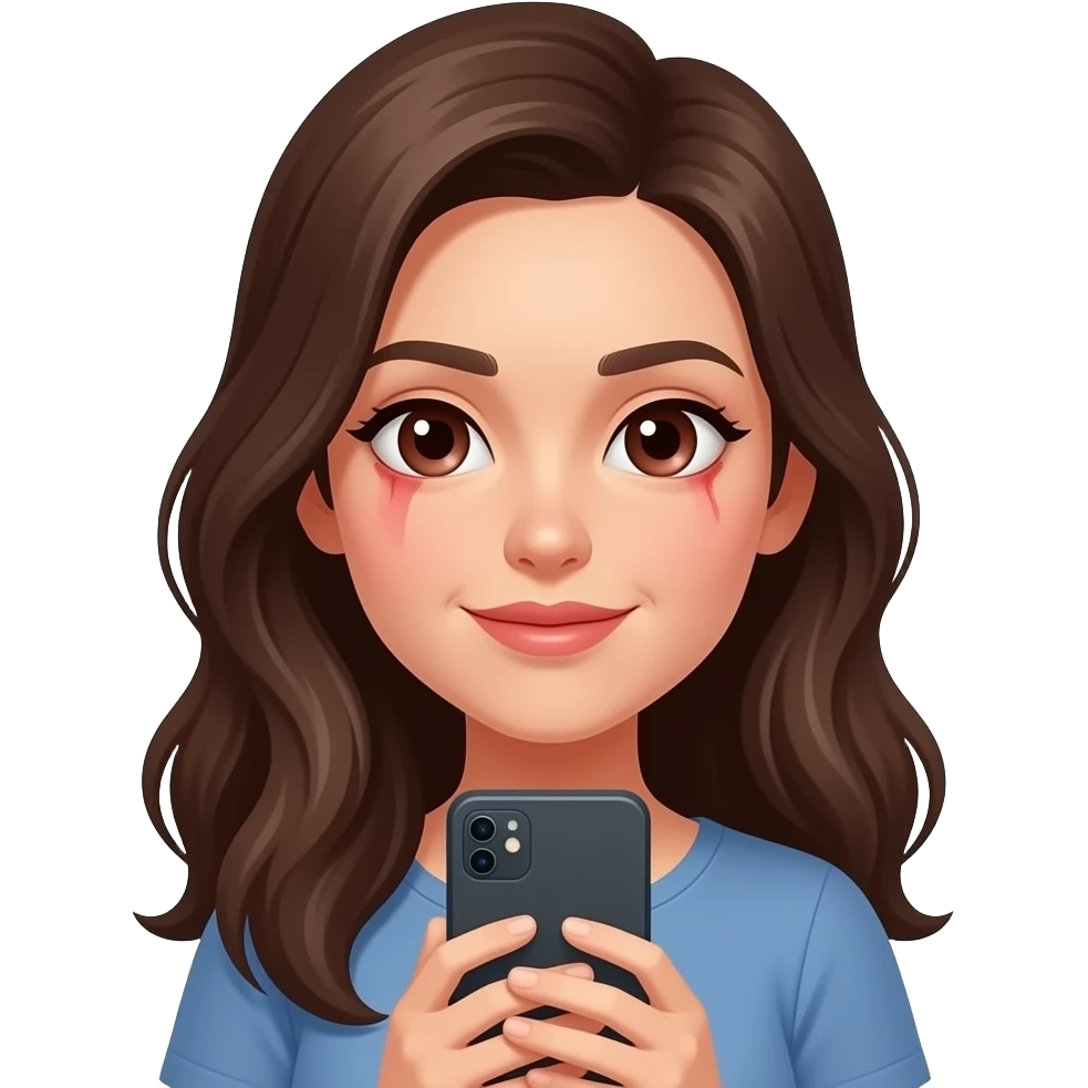 Женщина смотрит в телефон с покрасневшими глазами emoji