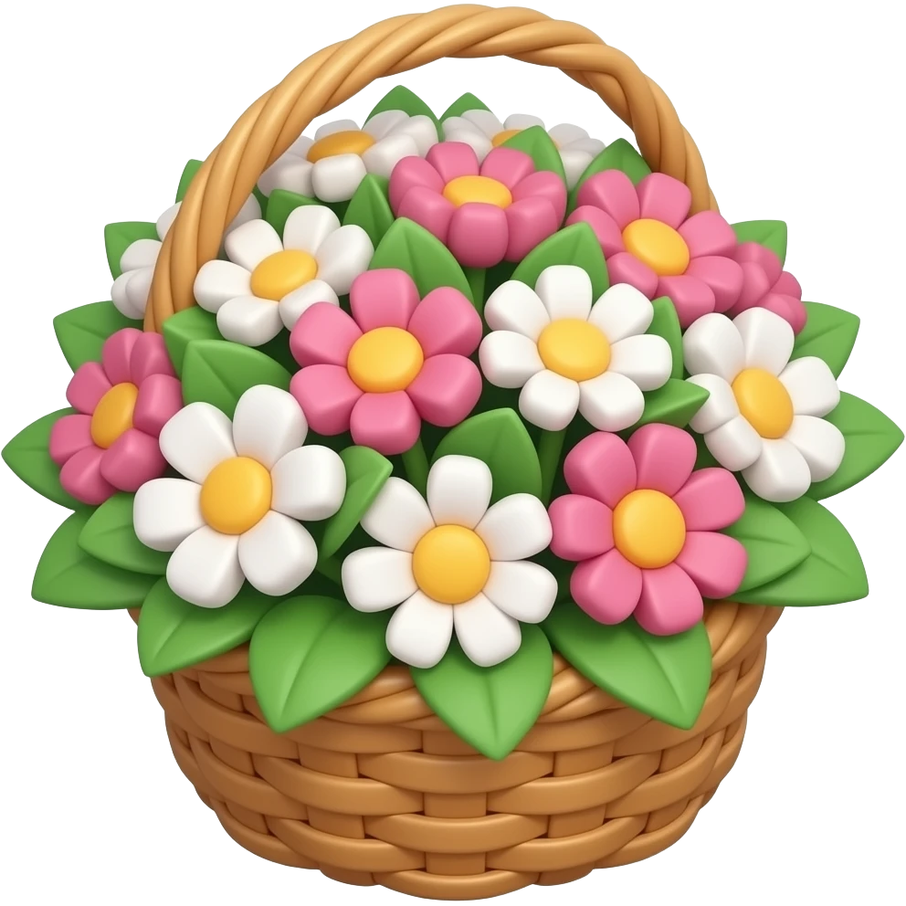 bouquet of flowes ina basquet chubby and bulky on isometric perspective emoji