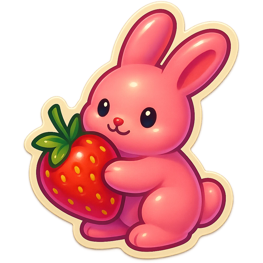 pink bunny holding strawberry emoji