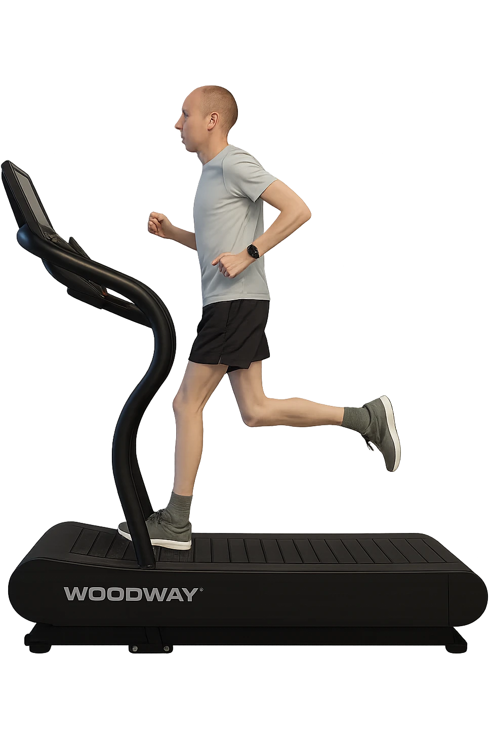 uomo che corre sul tapis roulant ma è secco e senza muscoli. emoji