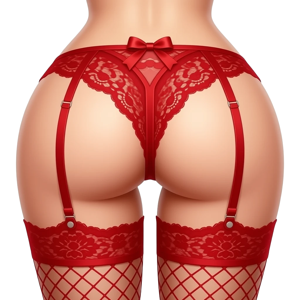 Ass in red lace with red fishnet legs emoji