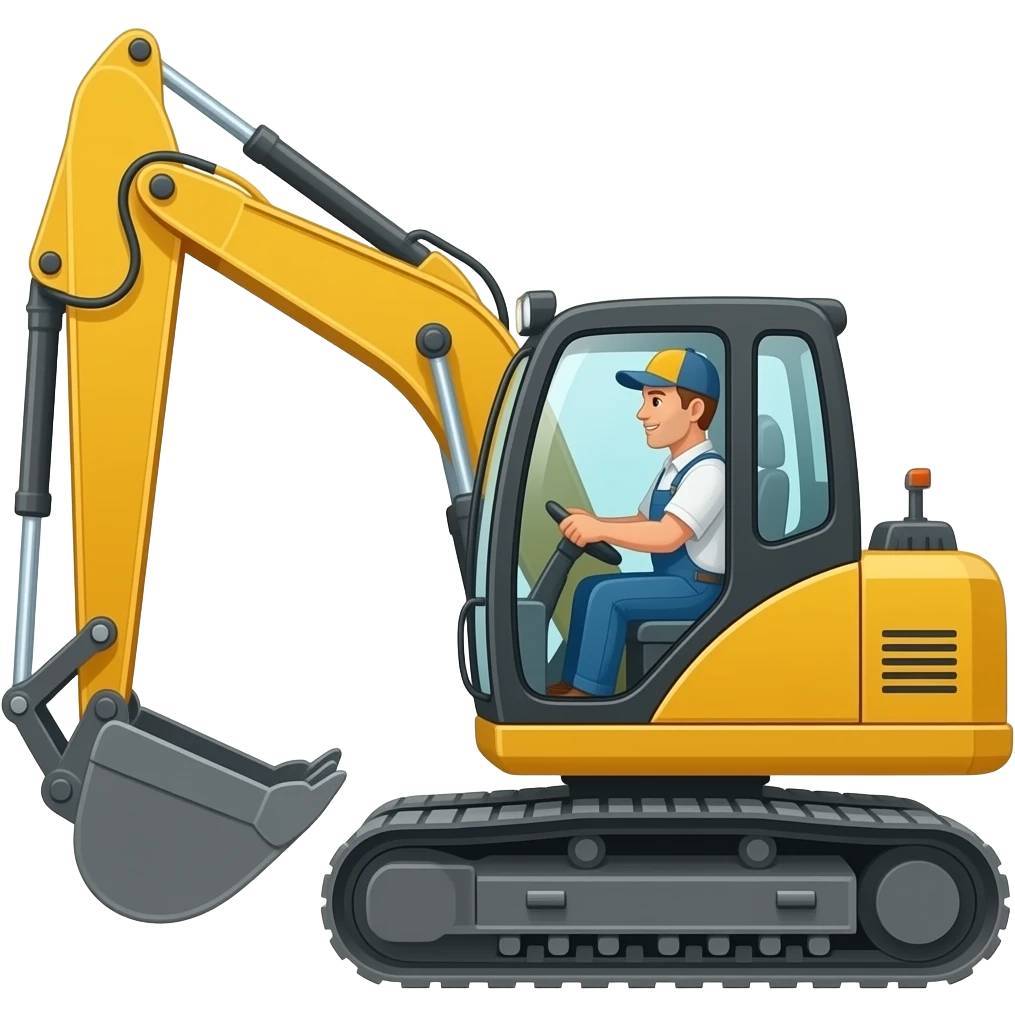 Homme avec casquette qui conduit une pelleteuse emoji