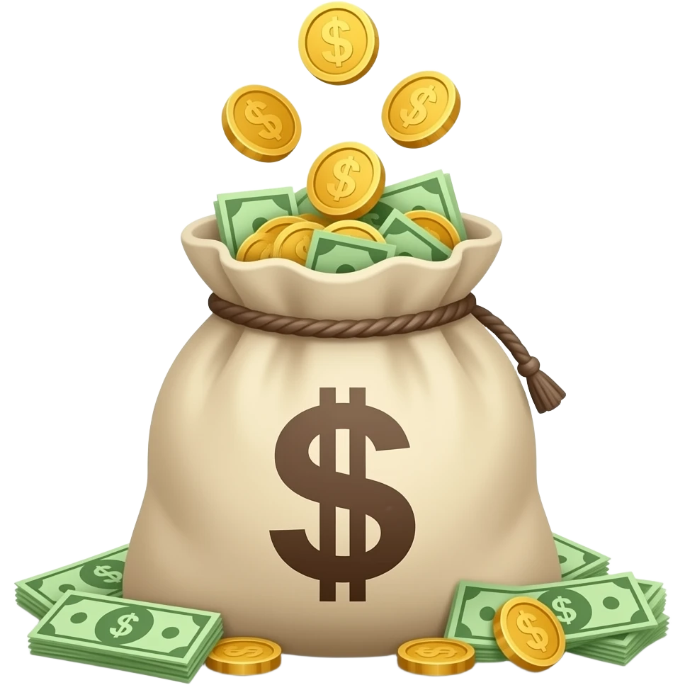 bag of money with coins raining into the bag emoji