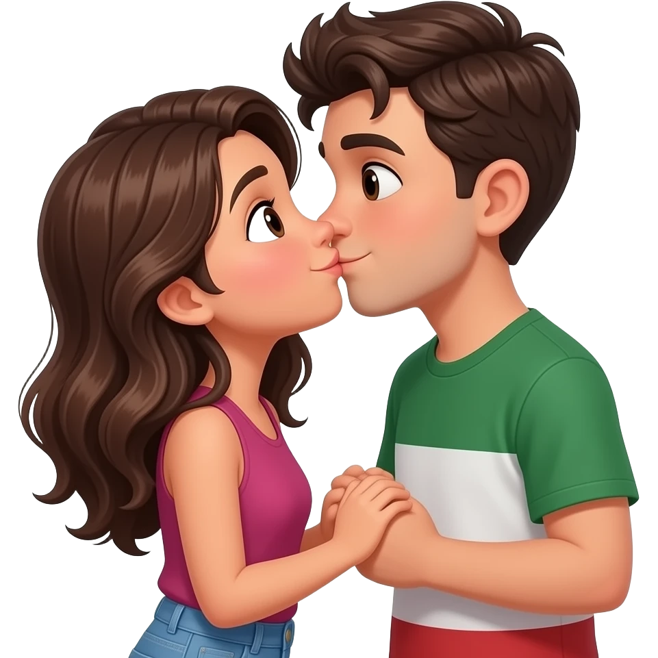 Latina Girl with burnet- brunet hair kiss italian boy emoji