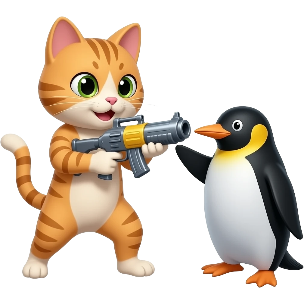 Penguen ile kedi  ile savaşıyor ama kedi bazookalı emoji