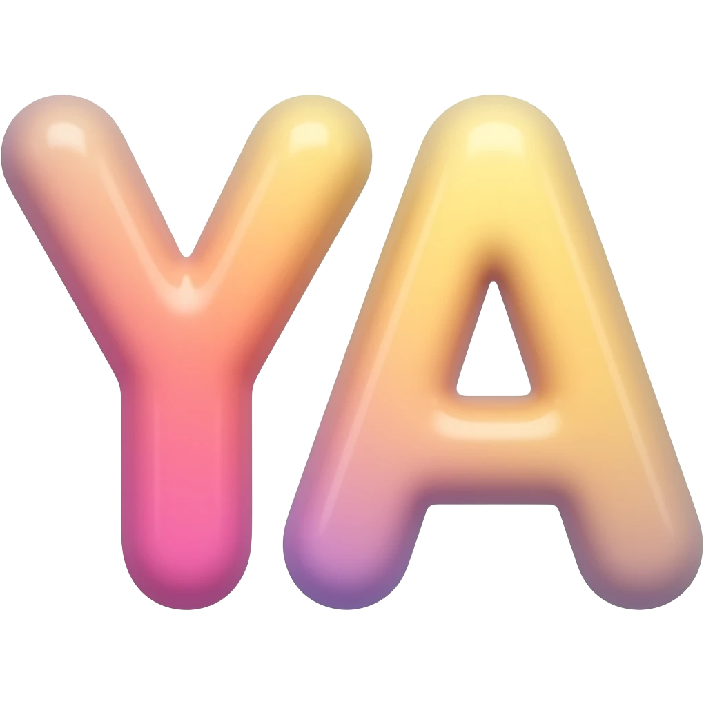 soft, rounded YA letters in a bright color, smooth curves, playful, emoji