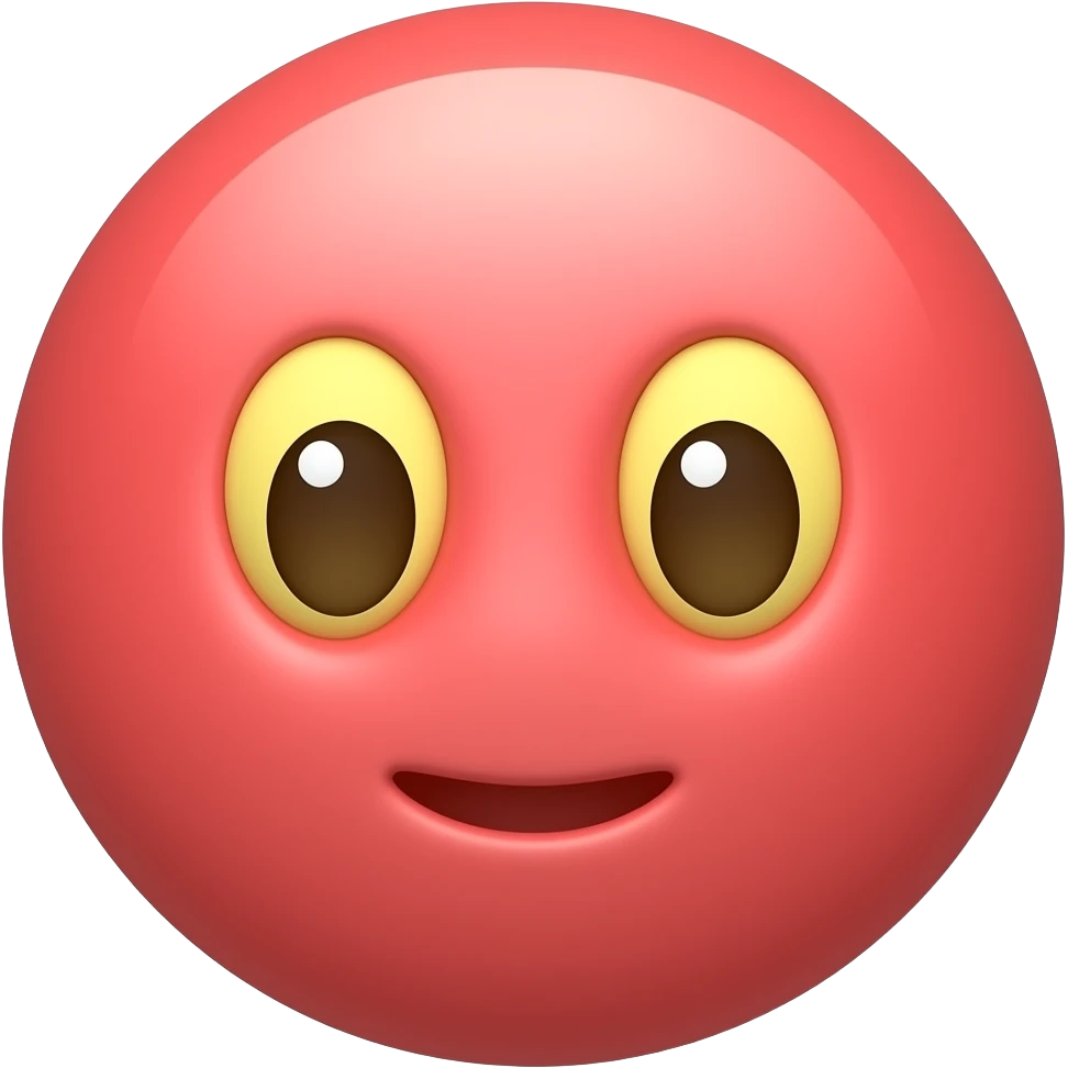 새빨간 얼굴의 홍조를 하고 있는. 노란 눈알  갈색 동공의 귀여운 만화 입체적 이모티콘 emoji