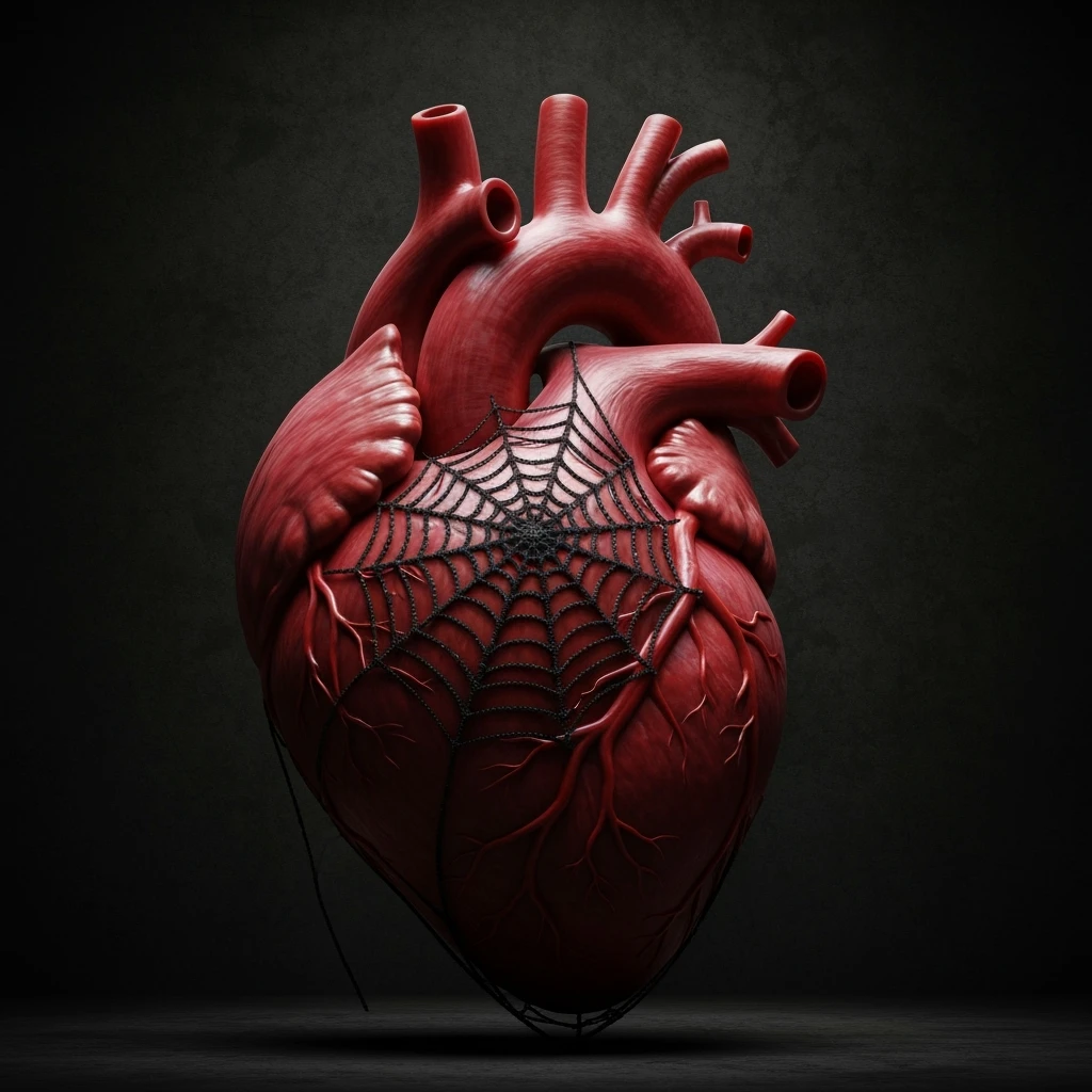 realistic gothic heart with a black spiderweb emoji