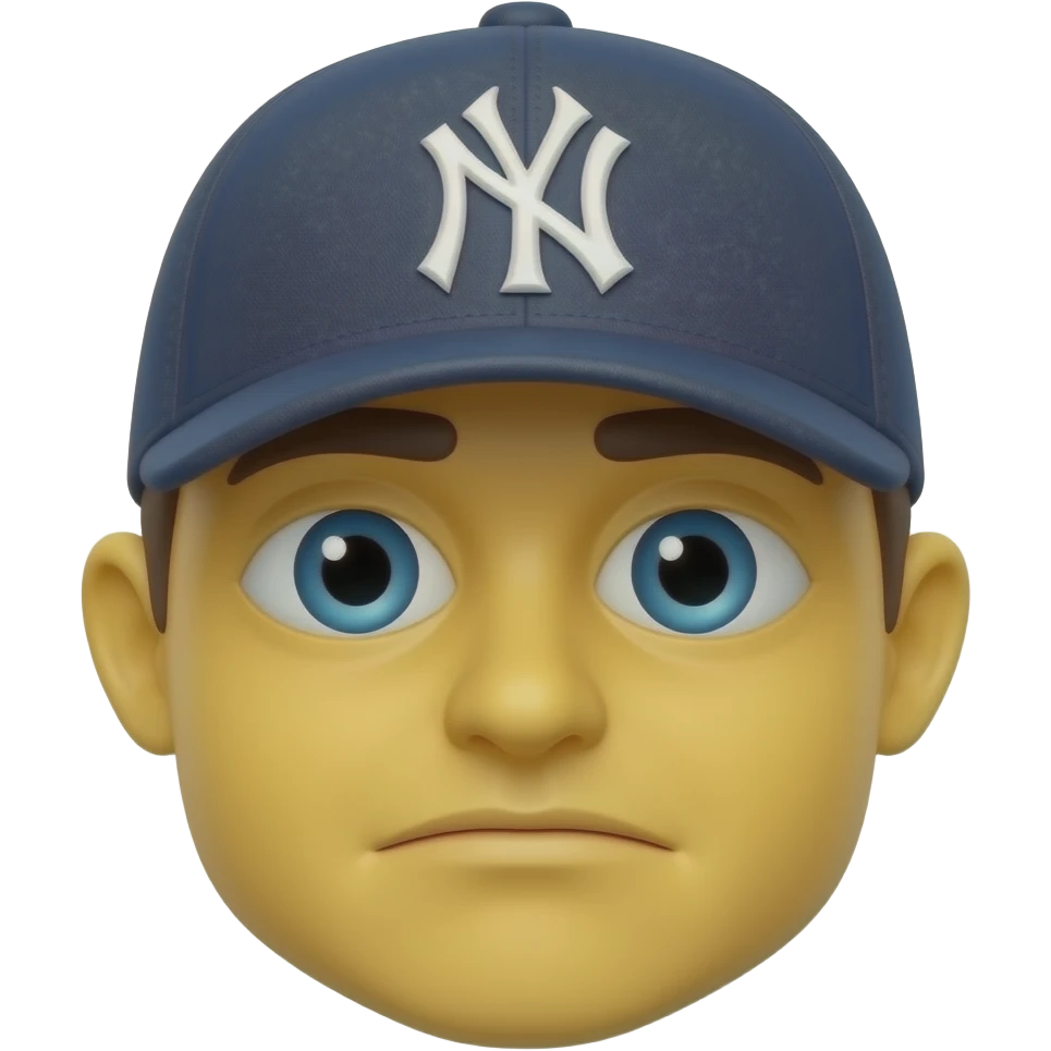 Yellow 3D emoji looking stupid wearing yankees hat emoji