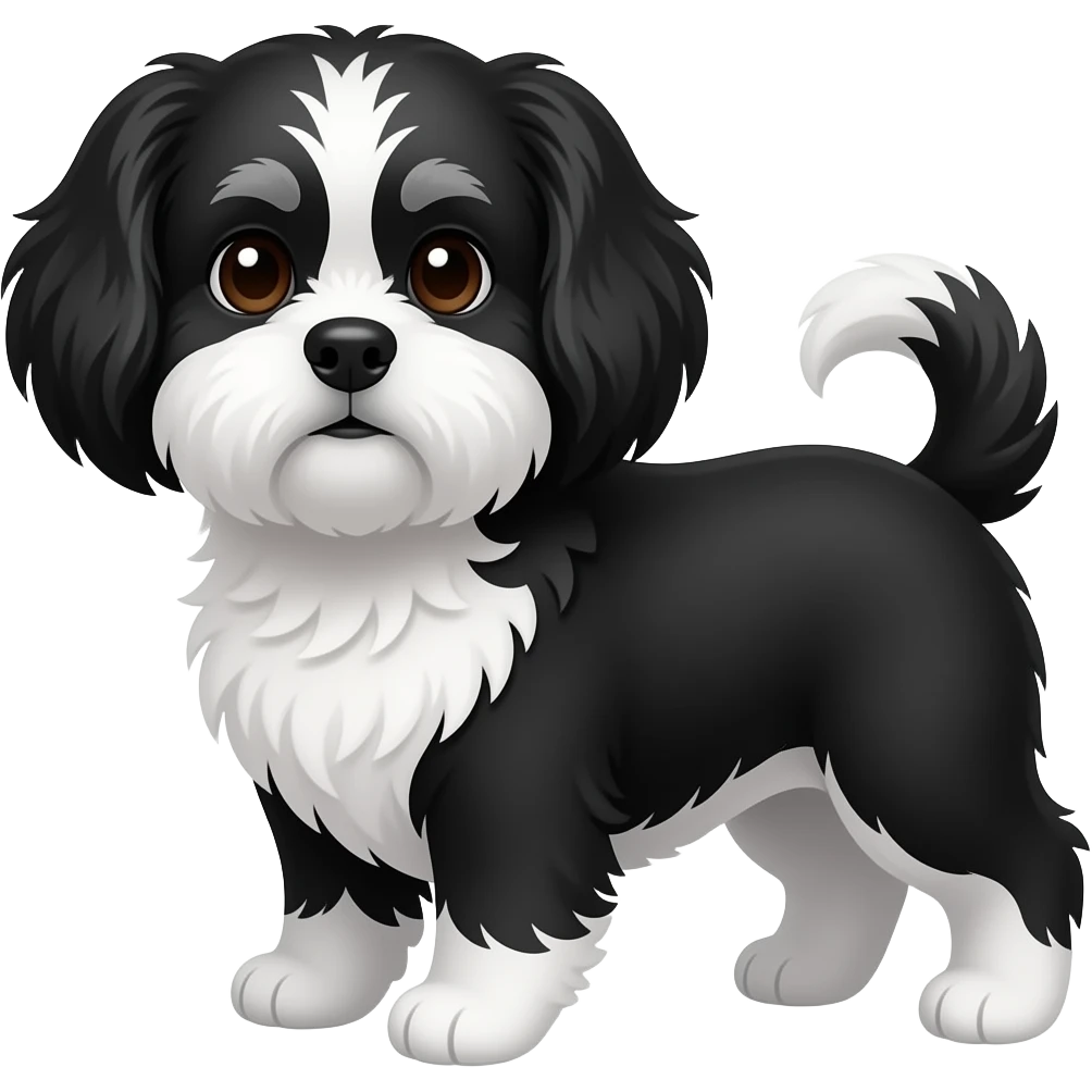 black and white havanese w grey eyebrows and brown eyes emoji