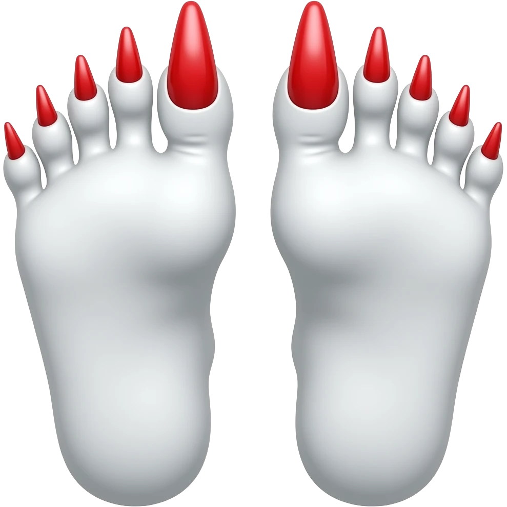 White rinkly feet with red long toenails emoji