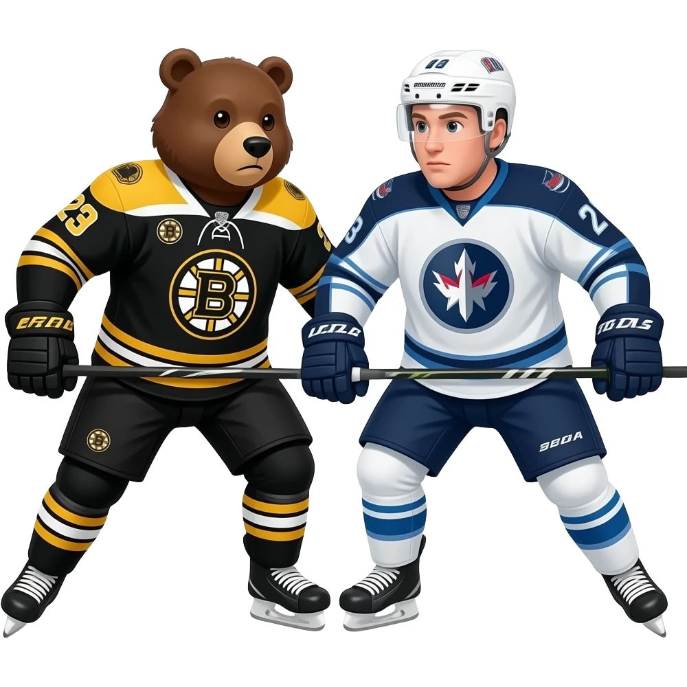 Bear in Boston bruin jersey fighting Winnipeg jets player emoji