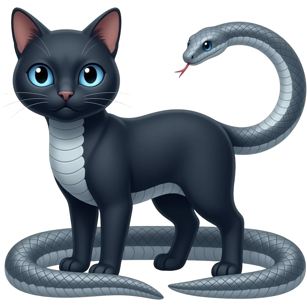 dark blue  cat anthro blue eyes long grey snake hybrid naga form emoji