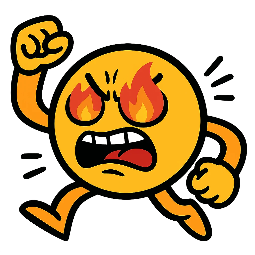 revenge emoji, cartoon style, angry face with fiery eyes, exaggerated features, dynamic pose emoji