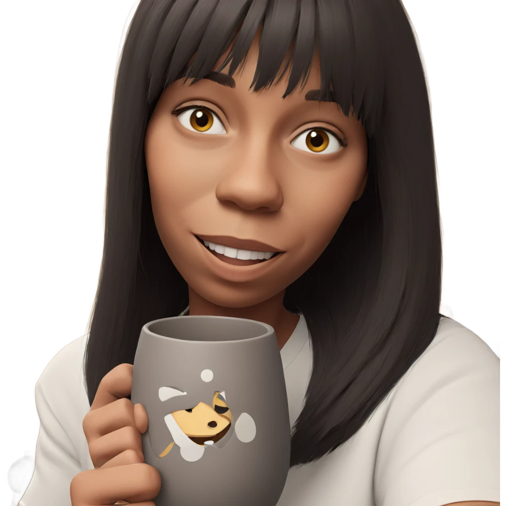 smiling girl holding cup emoji